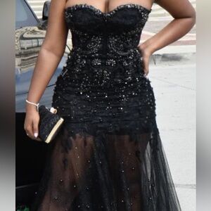 Sexy black bedazzled prom dress